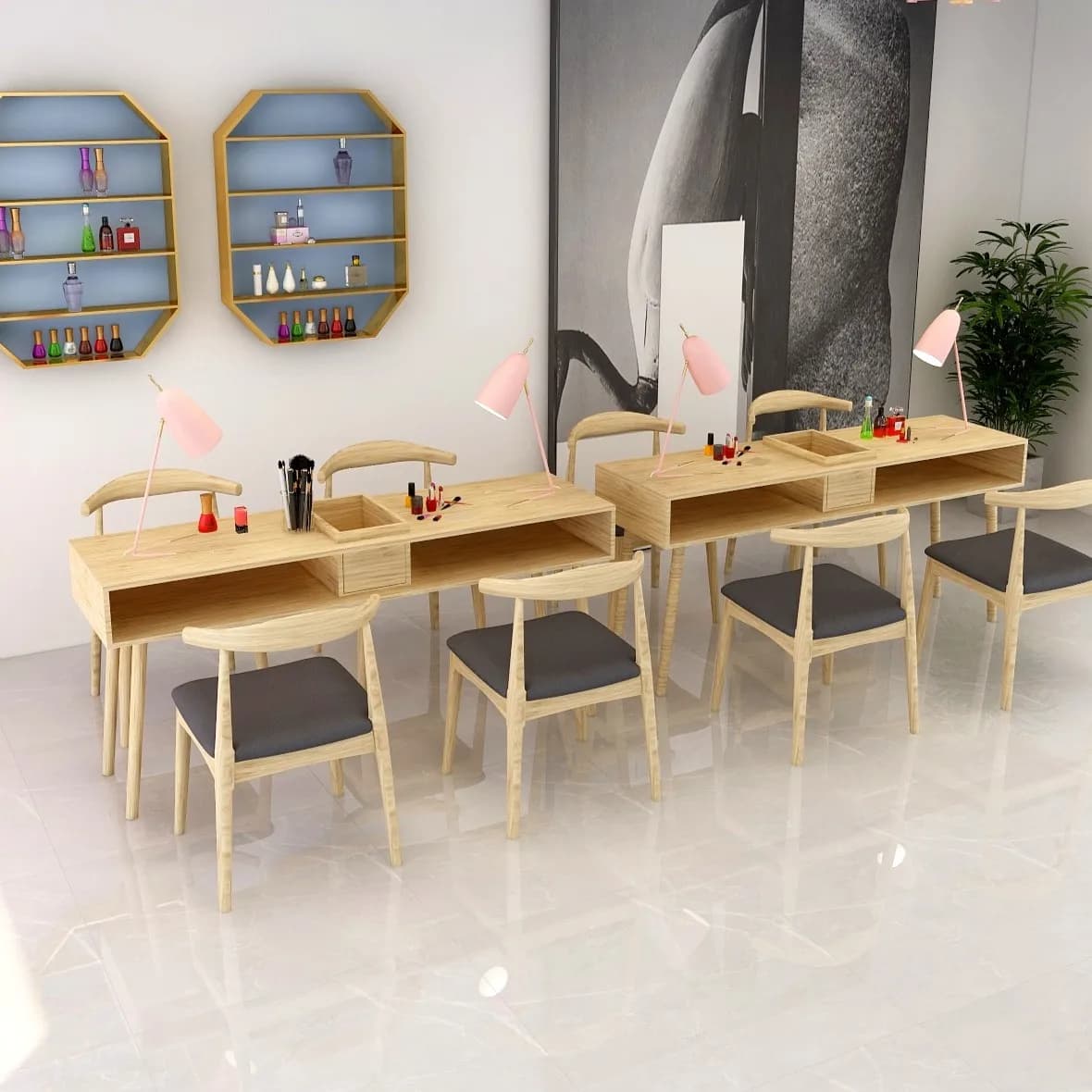 Tavolo per manicure di design in legno Organizzatore per salone Cassetto nordico Scrivania per unghie Luce di lusso moderna Tavolo Per Unghie Mobili per salone