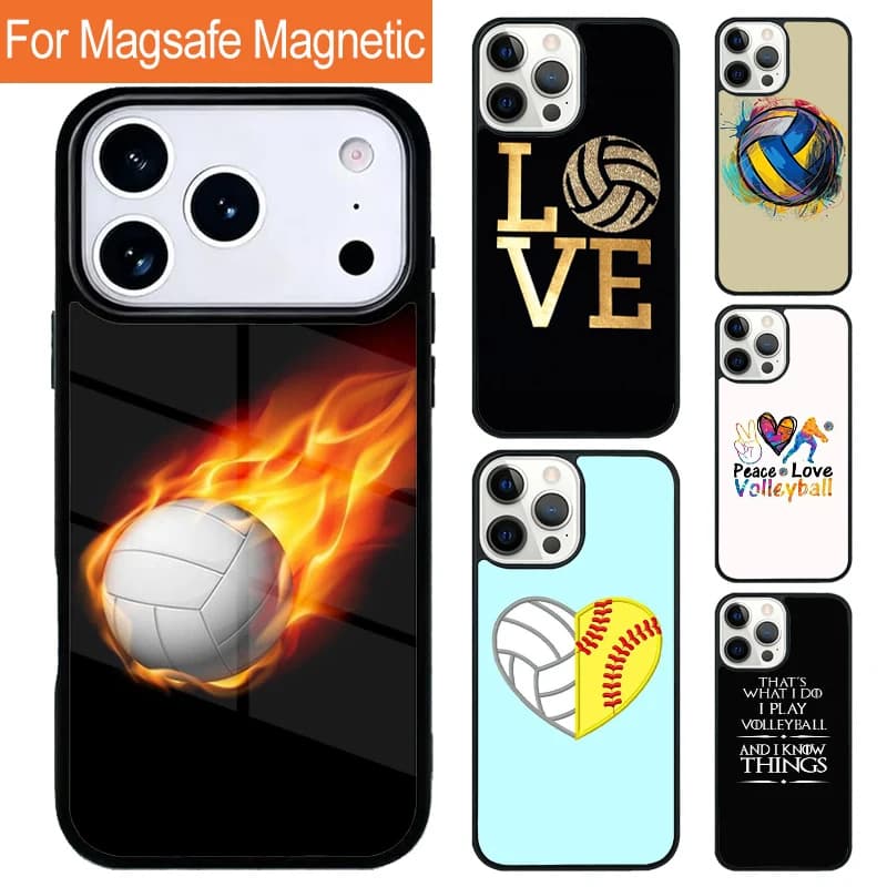Custodia Magnetica Wireless per iPhone 17 Pro 16 15 13 12 11 Pro Max Air 14 Plus con MagSafe - Tema Pallavolo