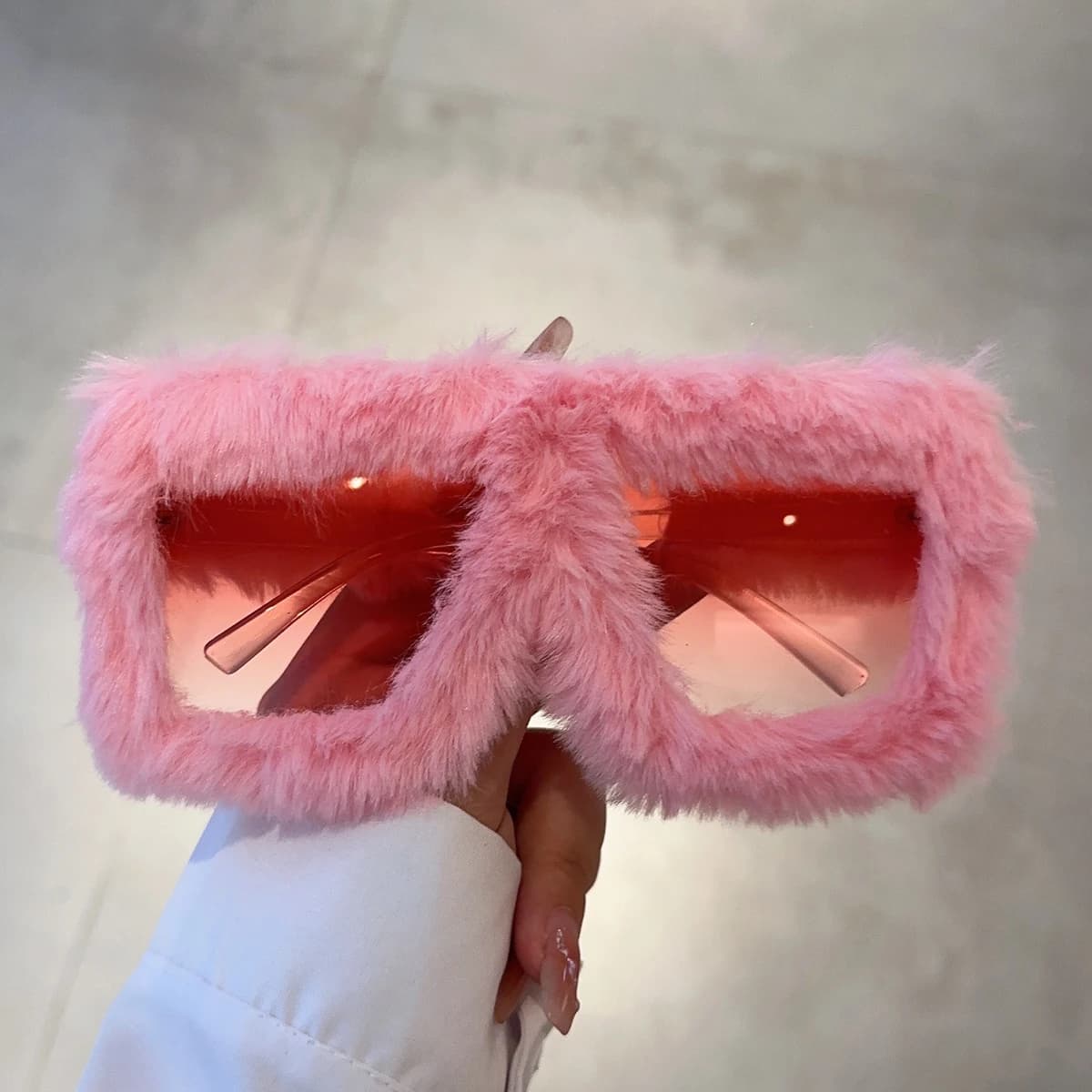 KAMMPT Women's Oversized Square Sunglasses New Fashion Furrry Frame Gradient Shades Eyewear Winter Sunglasses with Branded Retro Design
