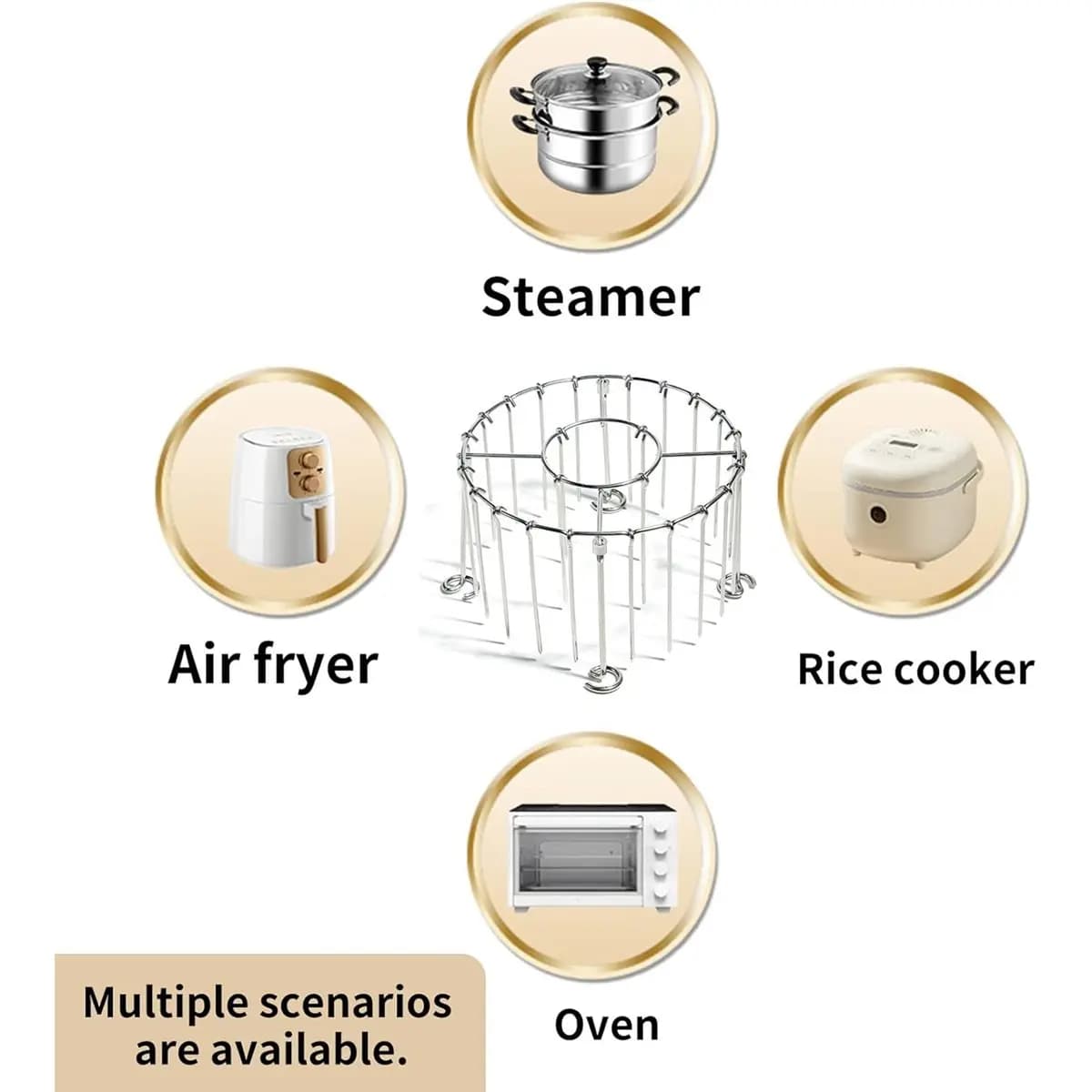 A88M Air Fryer Grill Skewer Rack, Stainless Steel BBQ Kabob Set, 24Vertical Meat Skewers with Round Hanging