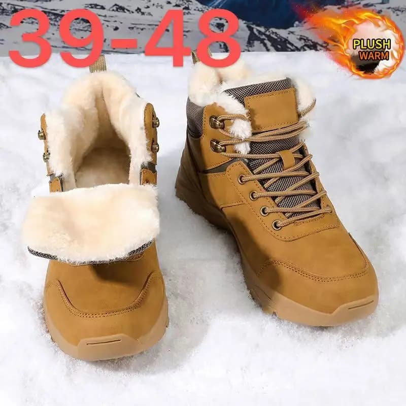 Scarpe Sportive Invernali da Uomo, Stivali da Trekking Alti, Impermeabili in Pelle, Antiscivolo, Caldi e Foderati in Peluche, Stivali da Lavoro per Uomo