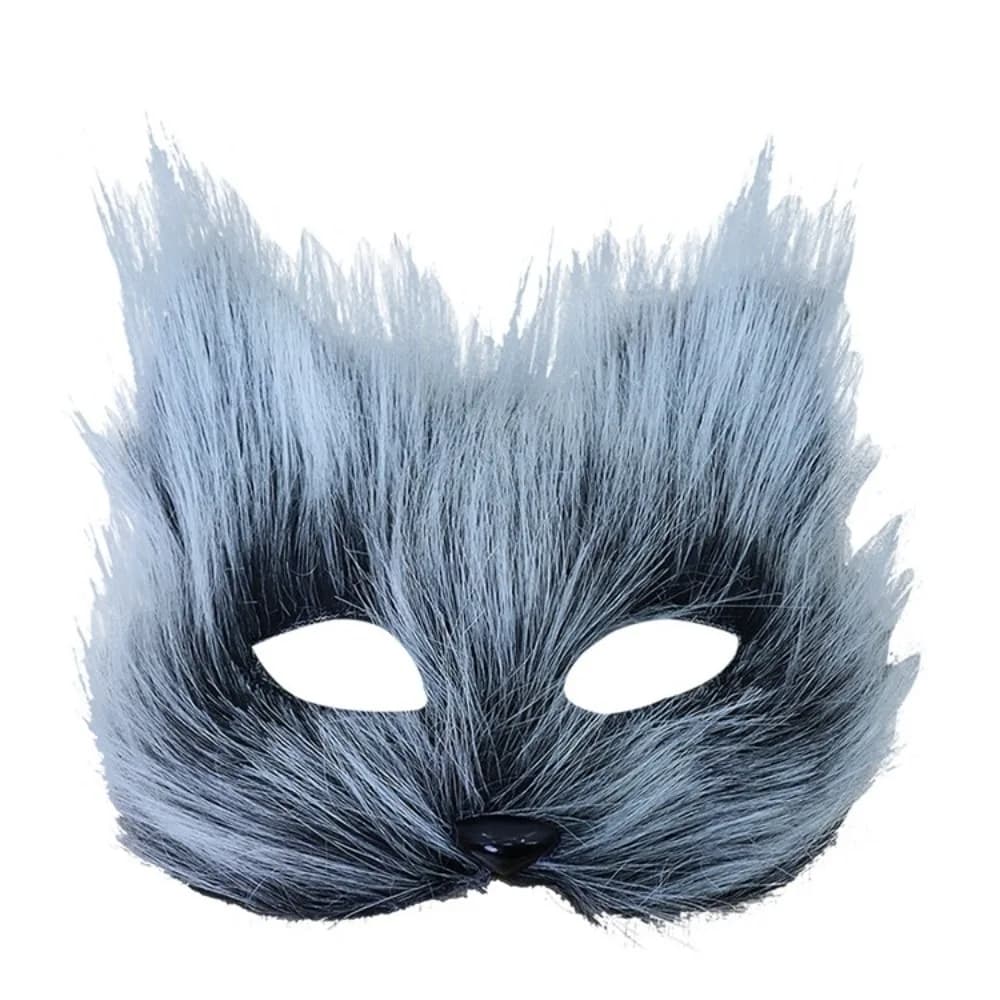 Funny Realistic Plush Cat Mask Animal Cartoon Half Face Mask Long Furry Mysterious Halloween Plush Masks Festival Atmosphere