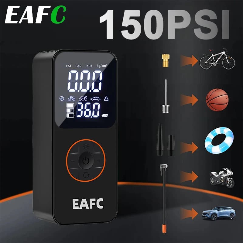 Compressore d'Aria Portatile EAFC 6000mAh Senza Fili con Doppia Alimentazione e Luce LED per Auto, Biciclette e Motociclette