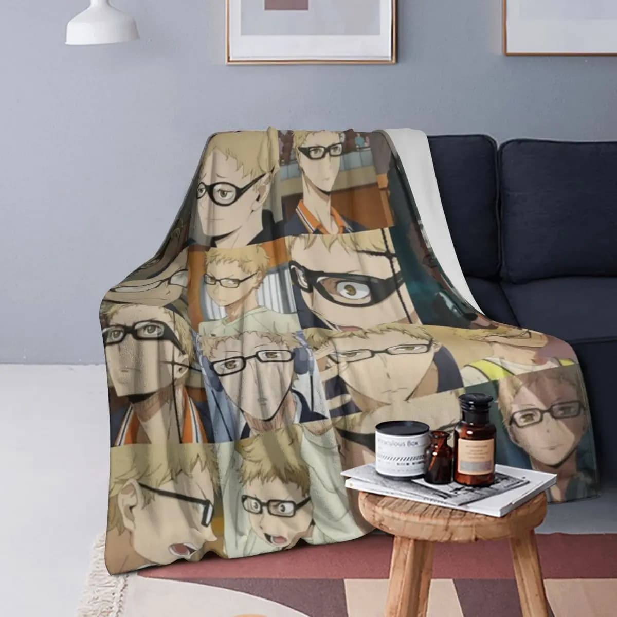 Haikyuu - Tsukishima Manga Coperta morbida e calda in flanella per letto, soggiorno, picnic, viaggio, divano di casa