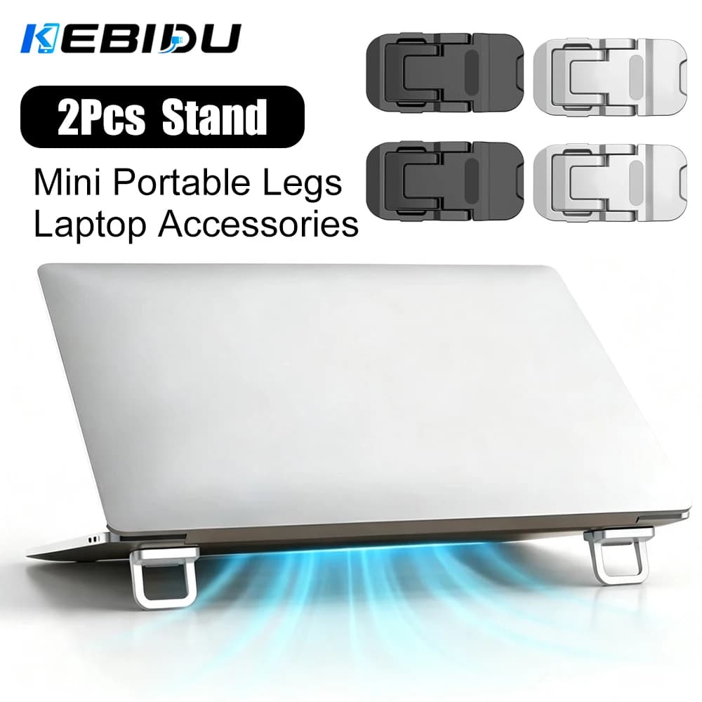 KEBIDU 2Pcs Mini Foldable Laptop Stand 2 Adjustable Angles Invisible Ultra‑Thin Cooling Riser Support Feet Bracket For Notebook