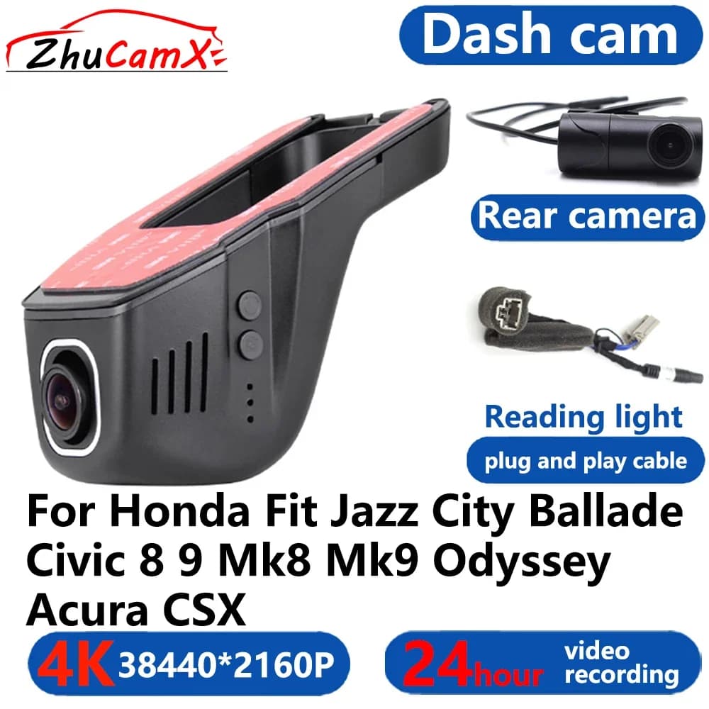 4K Wifi 3840*2160 Car DVR Dash Cam Camera 24H Monitor Video for Honda Fit Jazz City Ballade Civic 8 9 Mk8 Mk9 Odyssey Acura CSX