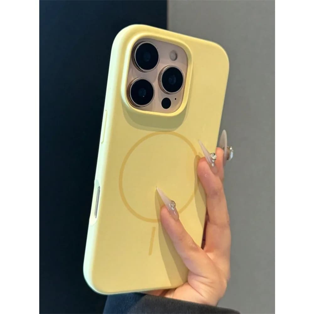 Magnetic Luxury Silicone Yellow Soft Shockproof Premium Case Compatible With IPhone 17/16/15/14/13/12/11 Pro Max Plus Supports M