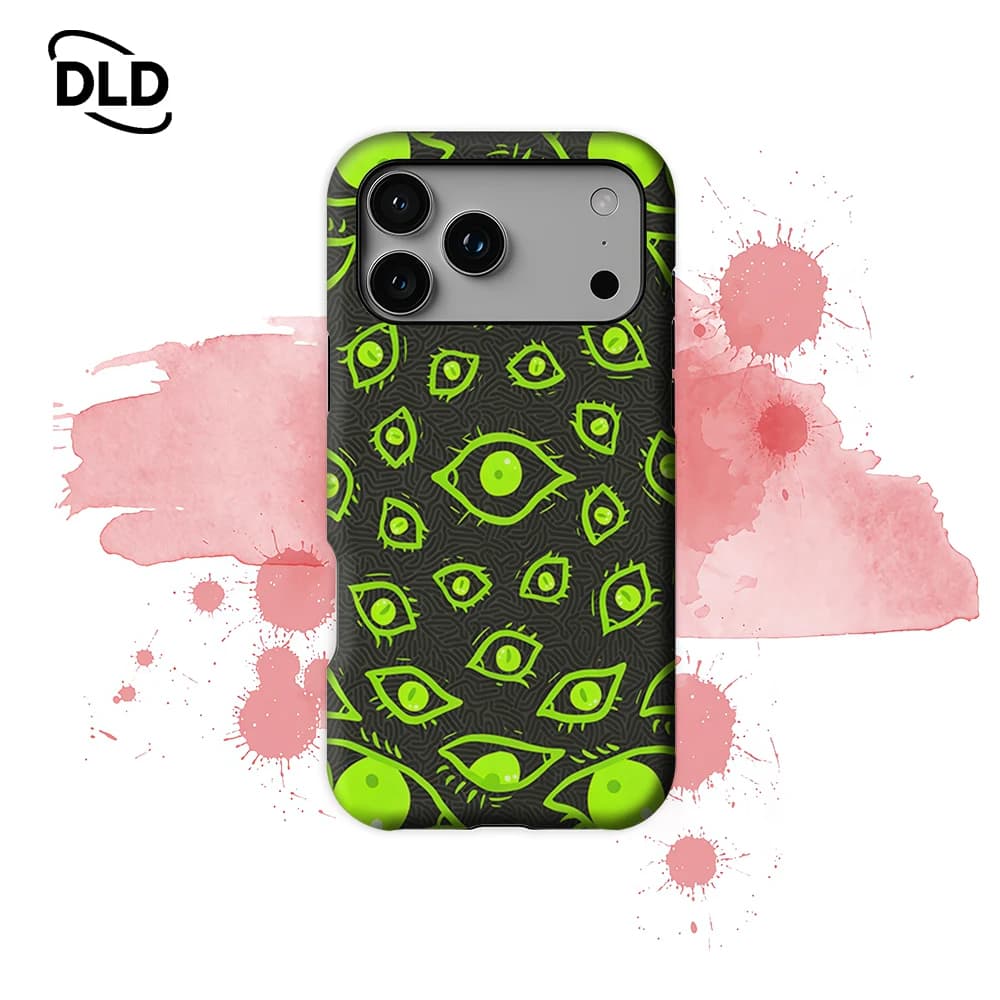Custodia per telefono verde neon con occhio, magnetica, per iPhone 17 16 15 14 13 Pro Max Plus, a strato singolo o doppio, resistente