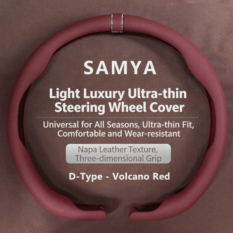Snap-on Single D-type Car Steering Wheel Cover, Two-section Design, Summer Nappa Texture, Anti-slip Handle Cover
