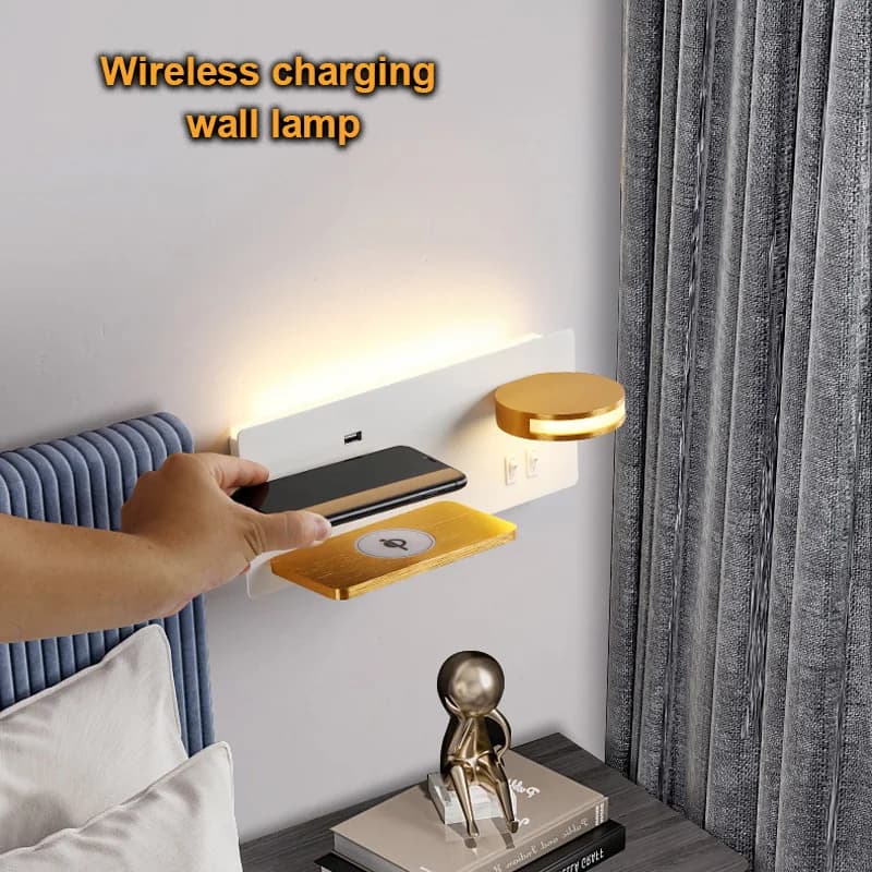 Wall lamp charging Wireless modern LED wall lamp by bedside table with USB charging wall switch lighting for interior decorations for living room