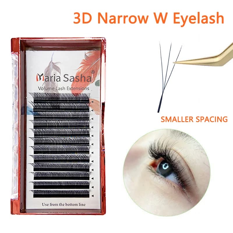 MARIA 3D Ciglia strette a forma di W Ciglia premium a mano Ciglia naturali morbide e leggere Forniture per estensione Trucco Rete a rete Ciglia incrociate