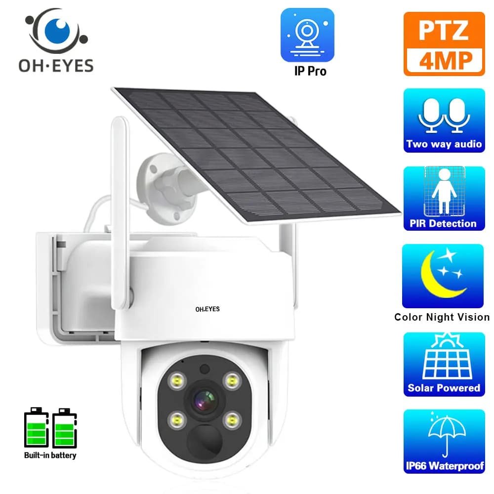 Telecamera solare WIFI 4MP PIR rilevamento umano pannello solare telecamera IP PTZ telecamera IP di sorveglianza Wireless batteria ricaricabile 2K HD