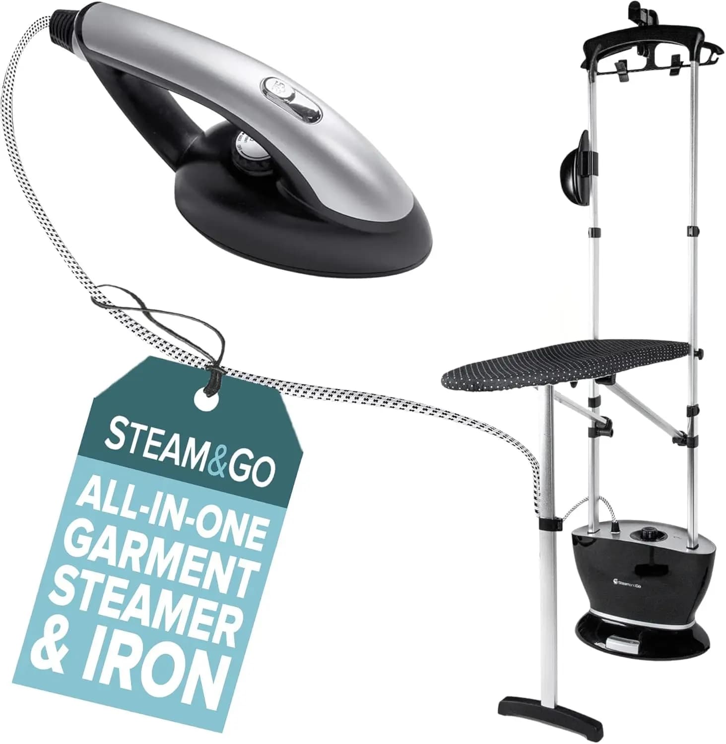 Ferro da Stiro e Vaporizzatore Tutto-in-Uno con Asse da Stiro, Vaporizzatore Pressurizzato da 1500W per Vestiti, Senza Sostanze Chimiche