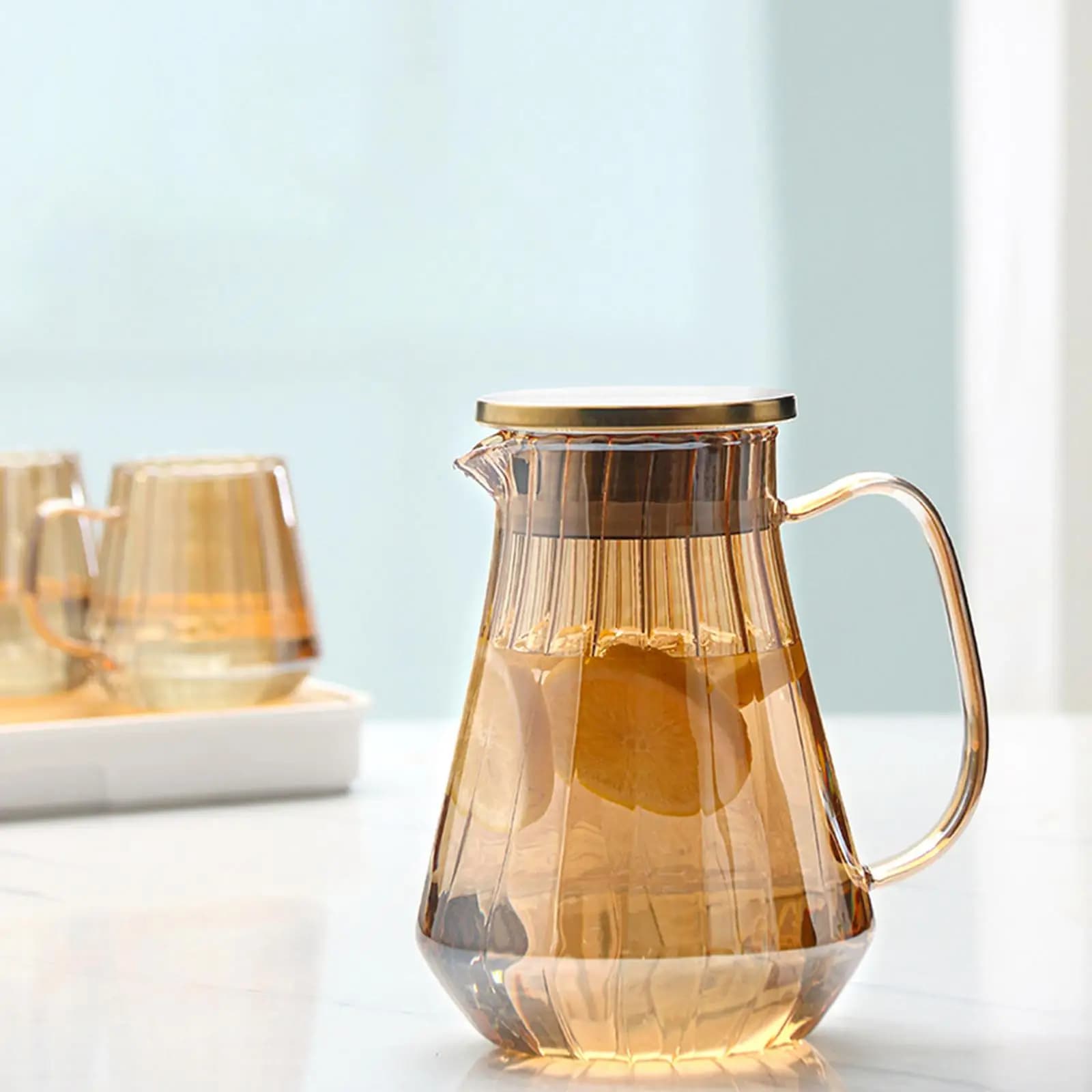 Iced Tea Pitcher 1.2L Glass Carafe Borosilicate Glass Jug for Milk