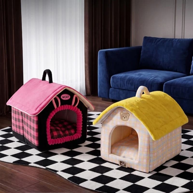 Detachable and Washable Autumn/Winter Cat Villa Cattery, Enclosed Insulated Dog Bed Pet Bed, Portable House Bed