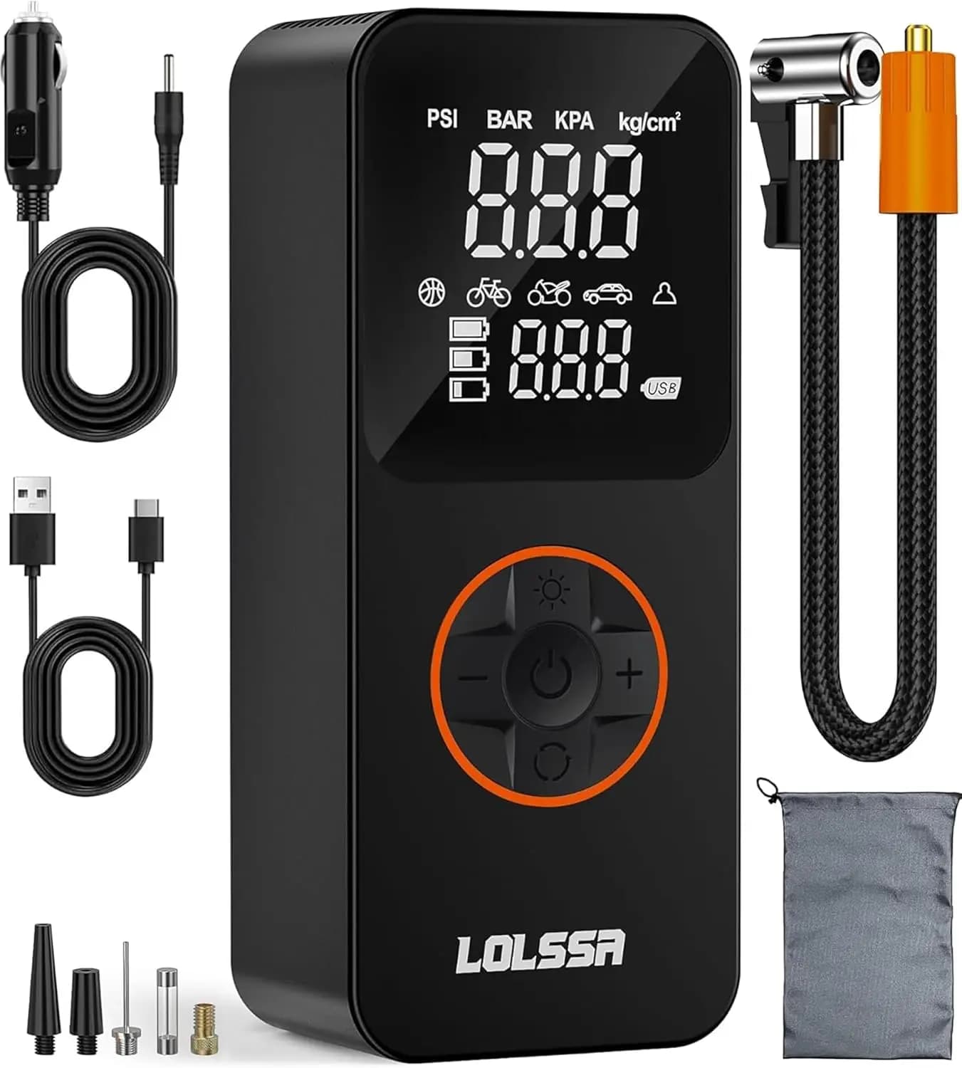 Compressore d'aria portatile senza fili da 150 PSI con manometro, adattatore per accendisigari per auto, moto, bicicletta, pompa ad aria a doppio uso