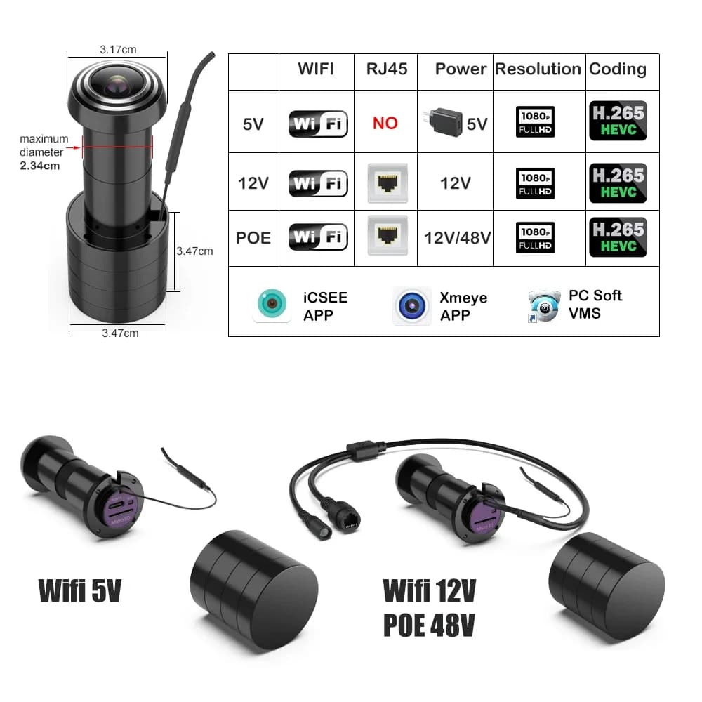 iCSEE Porta Foro di Sicurezza 1080P HD 1.7mm Obiettivo Grandangolo FishEye CCTV Rete Mini Spioncino Porta Wifi Telecamera P2P Xmeye VMS