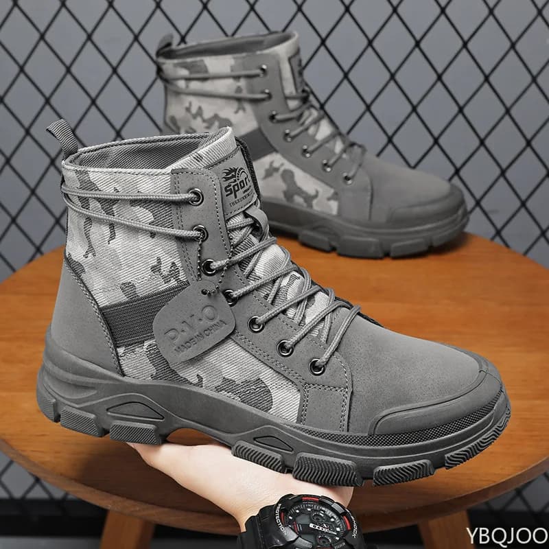 Scarpe alte autunnali da uomo versatili alla moda di grandi dimensioni per il tempo libero, comode indumenti da lavoro, escursioni, stivali da uomo mid-top