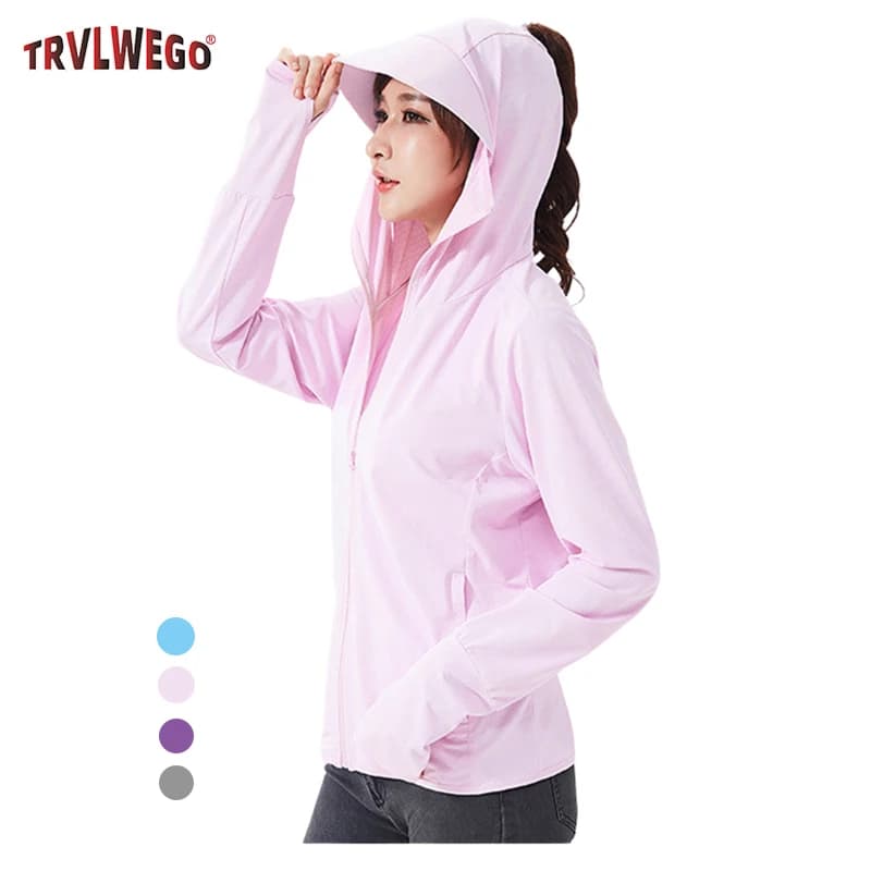 Hinge clothing for women's sun protection, UPF50+ outdoor jacket with large removable visor for sun protection, ideal for walks and excursions, 5 colors