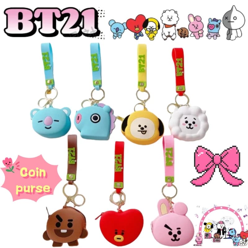 Portamonete in silicone mini carino a forma di cartone animato BT21 Koya Shooky Chimmy, custodia creativa e raffinata per auricolari per ragazzi e ragazze