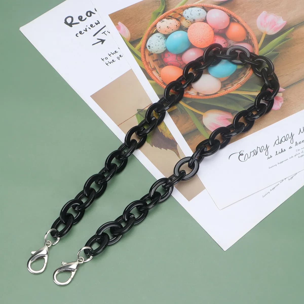 60Cm Bag Chain Acrylic Alloy Polished Replacement Strap for DIY Small Handbags Tote Purse Decorative Accessory Black