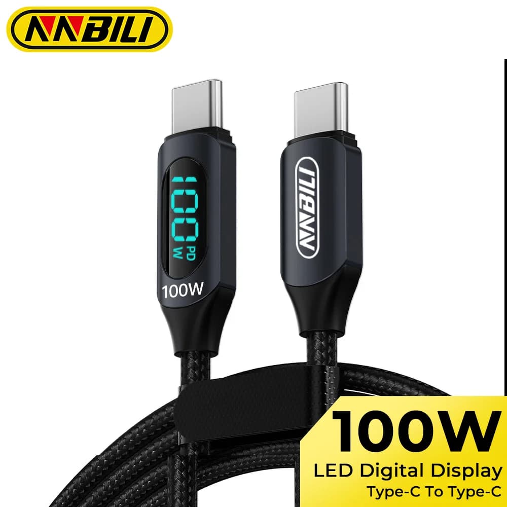 Cavo di ricarica rapida NNBILI 100W da USB-C a USB-C PD per iPhone 17, cavo USB-A a USB-C con display per POCO Huawei