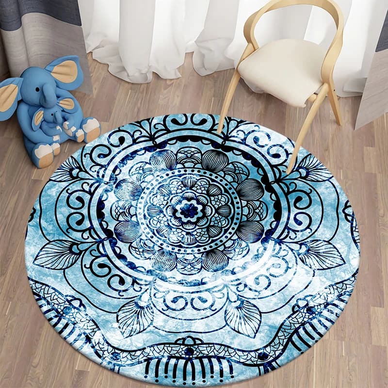 Round Carpet with HD Printing Mandala Kawaii, Carpet for Living, Yoga, Bedroom, Anti-slip, New Year's Gift