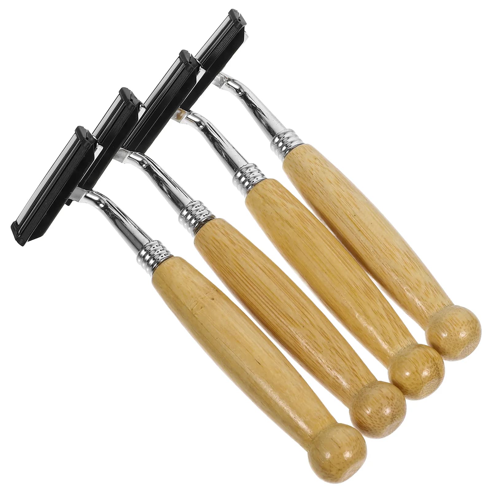 Set of 4 Razors Manuals with Bamboo Sleeve, Stainless Steel Razor Liscia, Trimmer for Barba and Body Peles