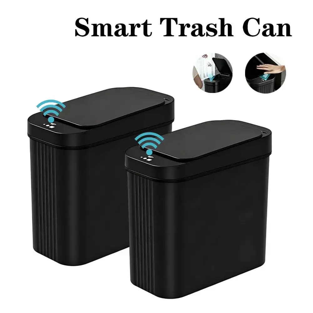 2PC Smart WiFi Automatic Sensor Trash Can with Wooden Legs, Vertical Ribbed Touchless Garbage Bin for Bathroom Bedroom Kitchen Home Decor