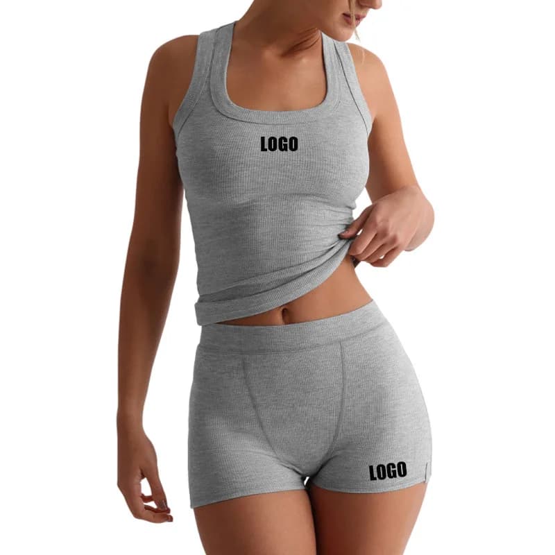 Set Due Pezzi Personalizzato con LOGO per Donna, Gilet Casual Slim Fit e Shorts a Vita Alta, Sexy Stile Spice Girl