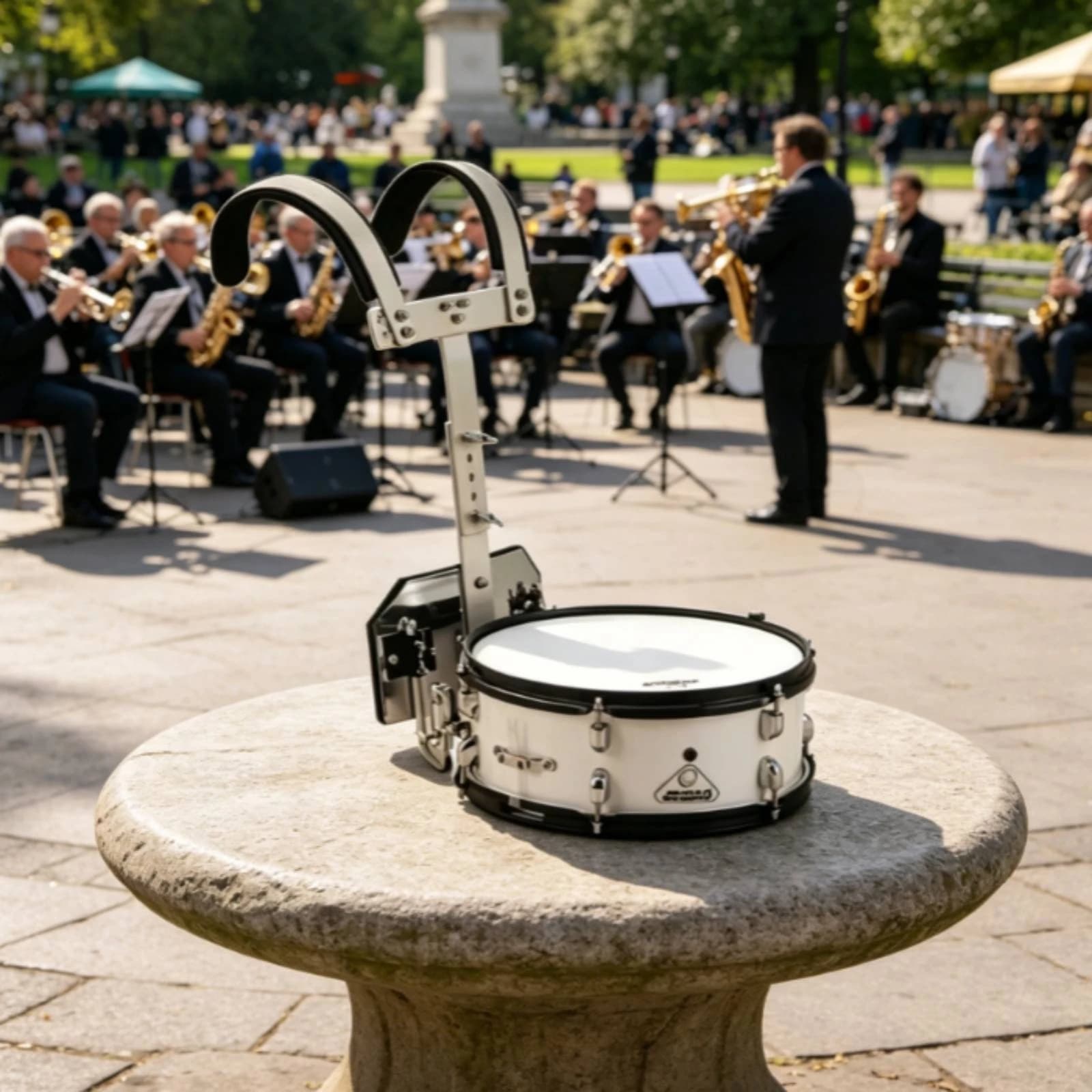 13-Inch Marching Snare Drum White Finish Wooden Marching Snare Drum Band Instrument Back Frame Music Gear Rust Resistant