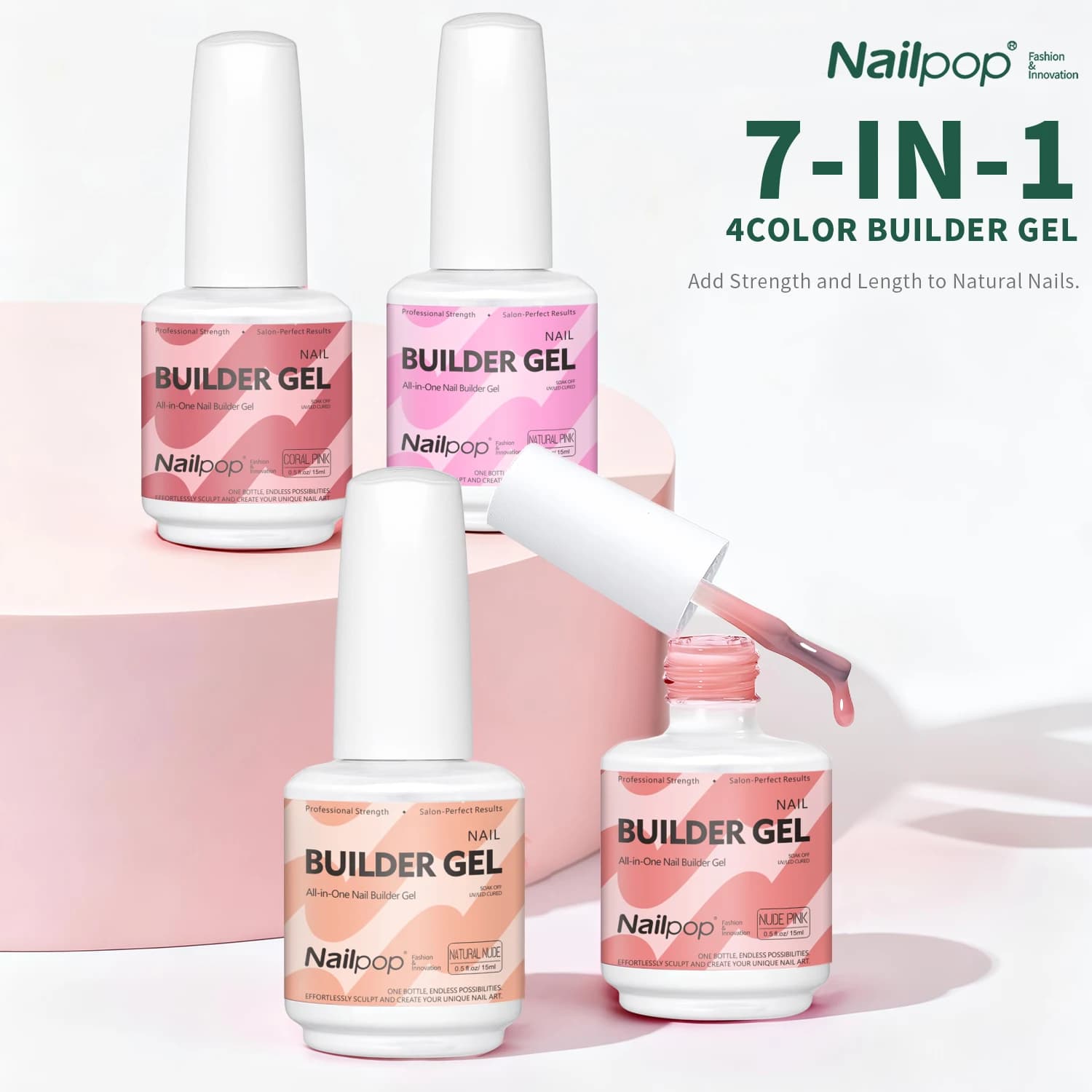 Nailpop 7IN1 Builder Gel Multi Funzionale 15ml Per L'estensione Delle Unghie Forza Apex Building Base Top Coat Gel Per Unghie Francese manicure