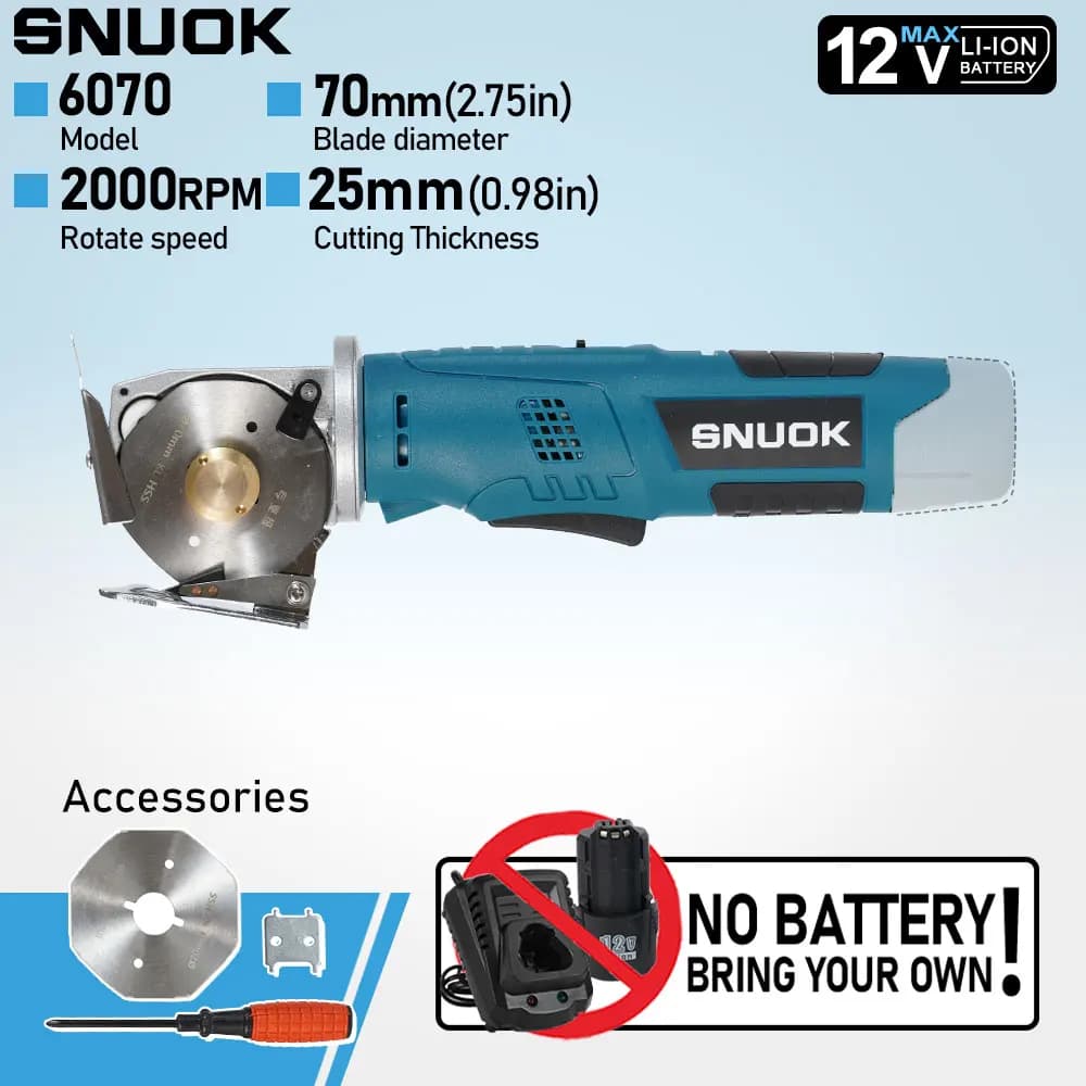 SNUOK Macchina da Taglio Rotonda Senza Batteria 70/90mm 2000RPM per Tessuti e Carta, Compatibile con Batteria al Litio Bosch 12V