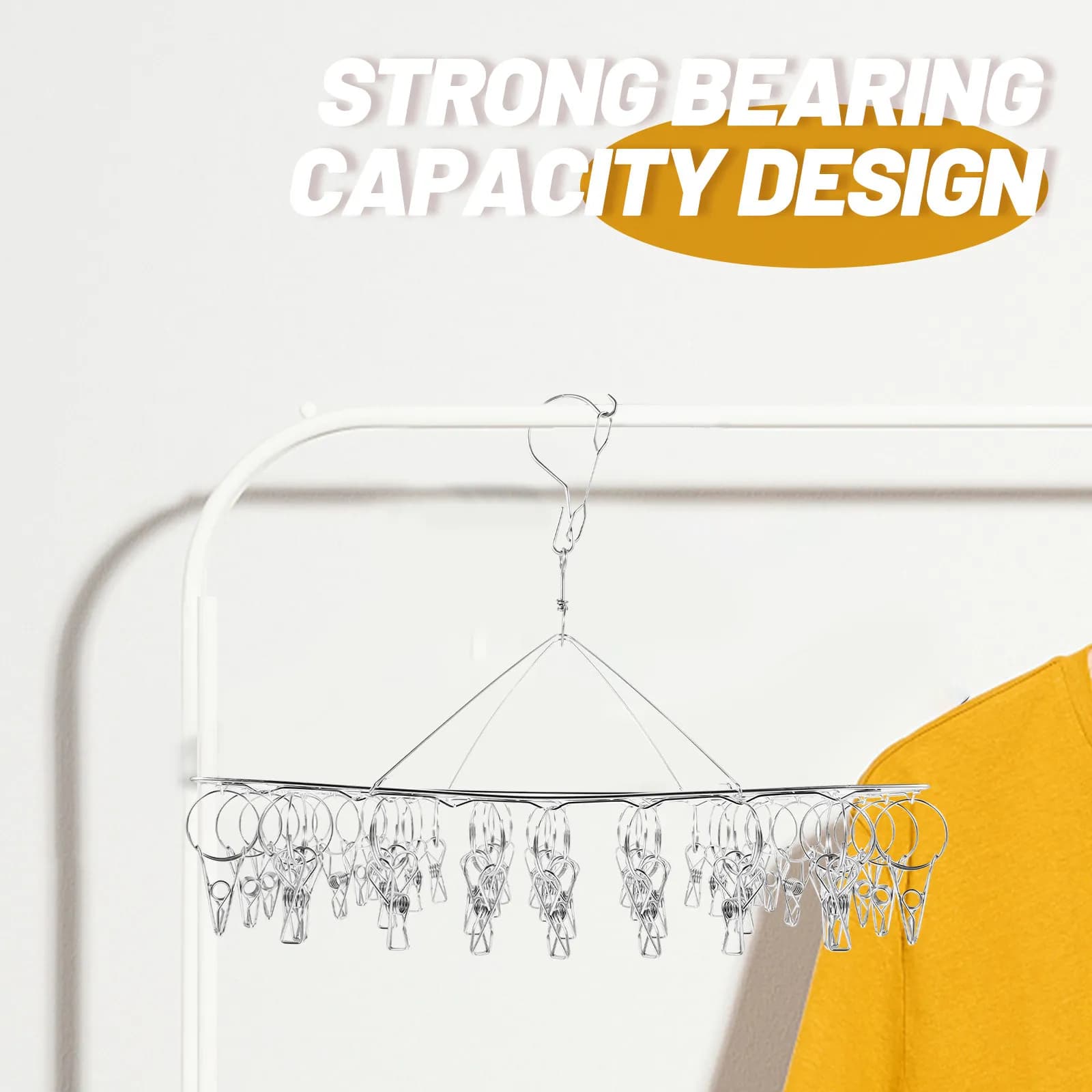 40 Clips Windproof Clothes Hanger Stainless Steel Laundry Socks Hanger Hat Rack Drying Rack for Dorm Balcony Bedroom Use