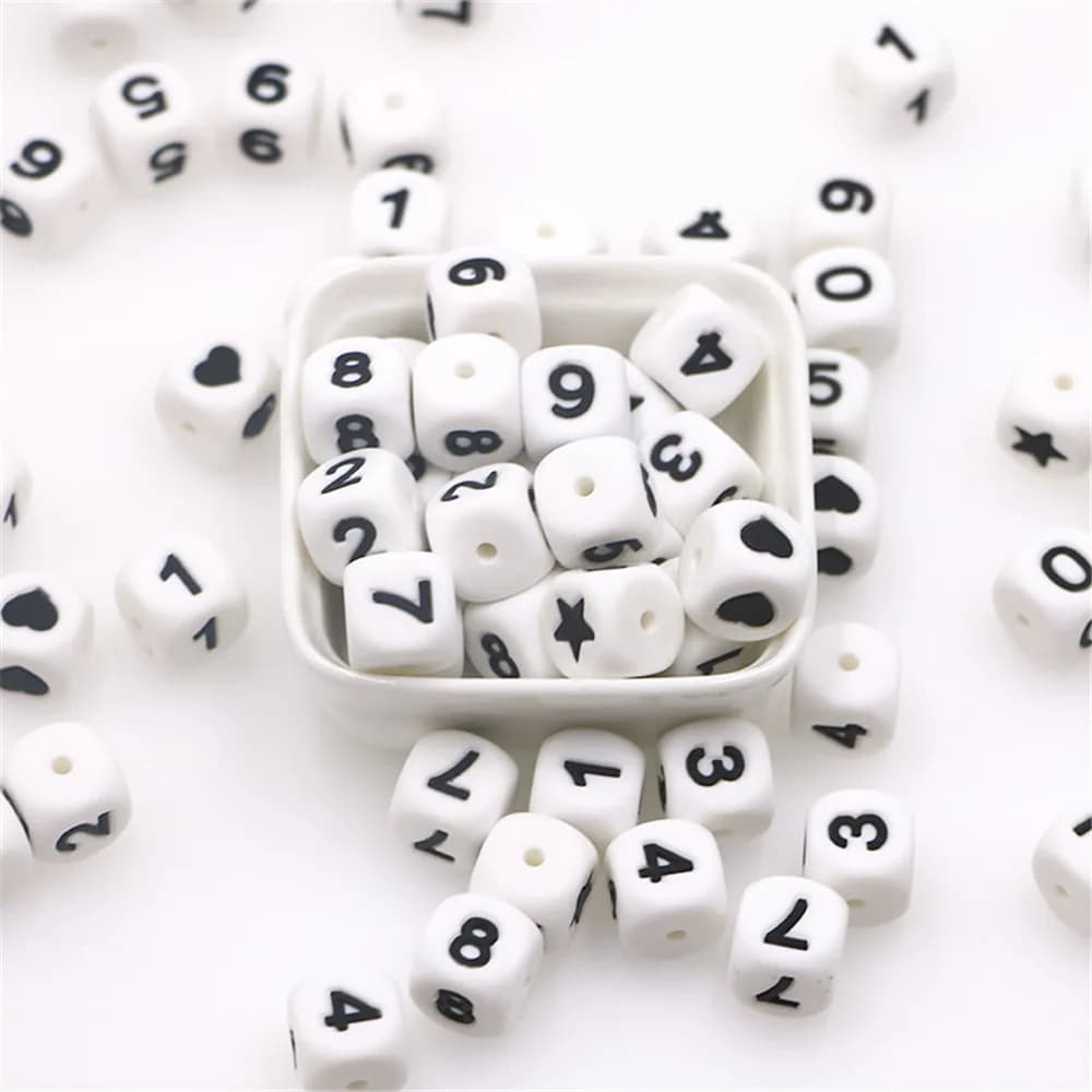 10 pz/lotto 12mm Quadrato Bianco Numeri Arabi Perline di Silicone Per Gioielli FAI DA TE Portachiavi Braccialetto Collana Penna Ecc Accessorio