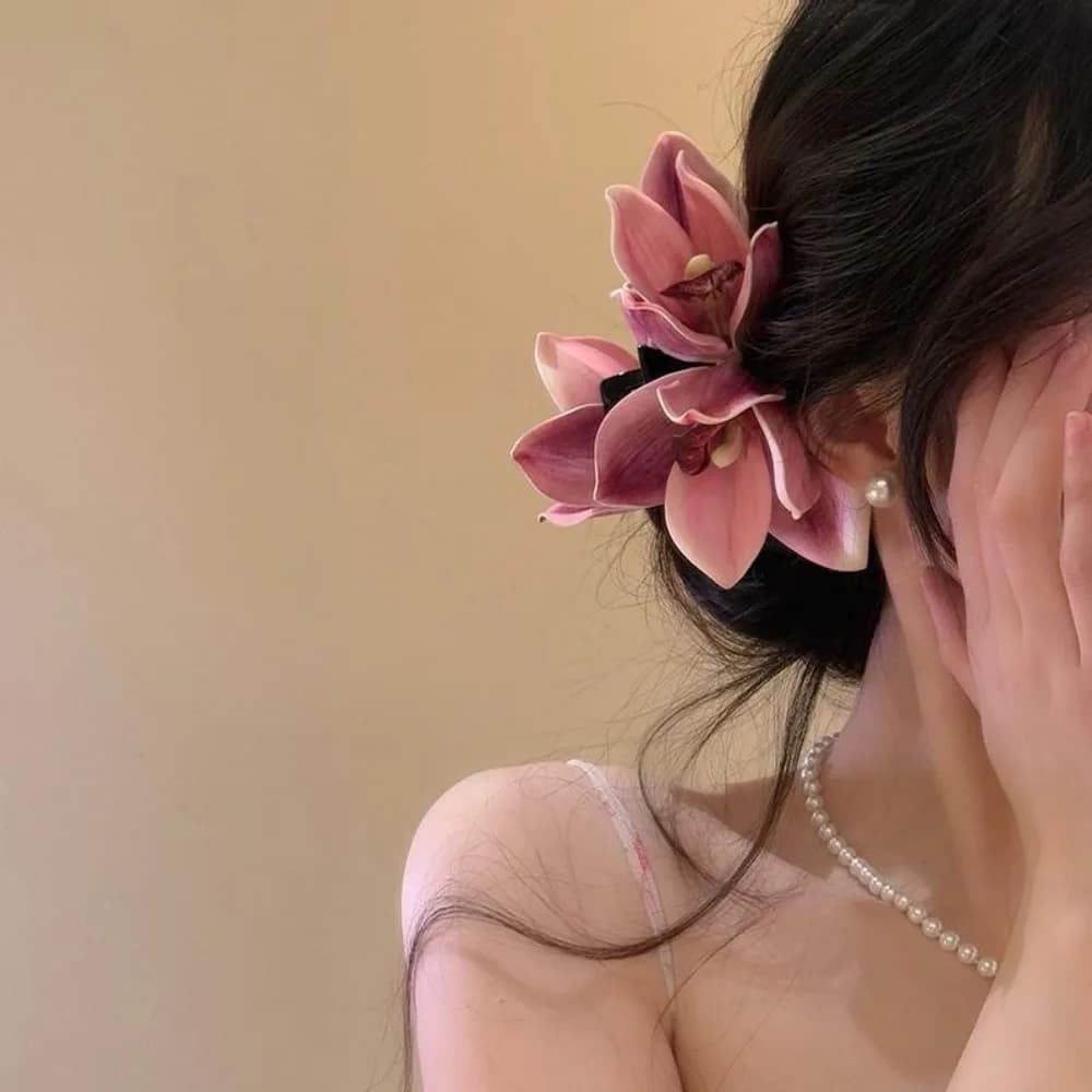 Party Elegant Magnolia Shark Clip Sweet Waterproof Yulan Flower Hair Claw Side Clip Fabric Women Hair Accessories Beach