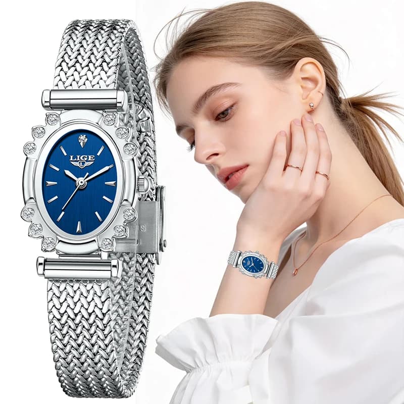 Orologio da Donna LIGE di Lusso alla Moda, Elegante Vintage, Cinturino a Rete, Impermeabile, Casual, Bracciale per Donne