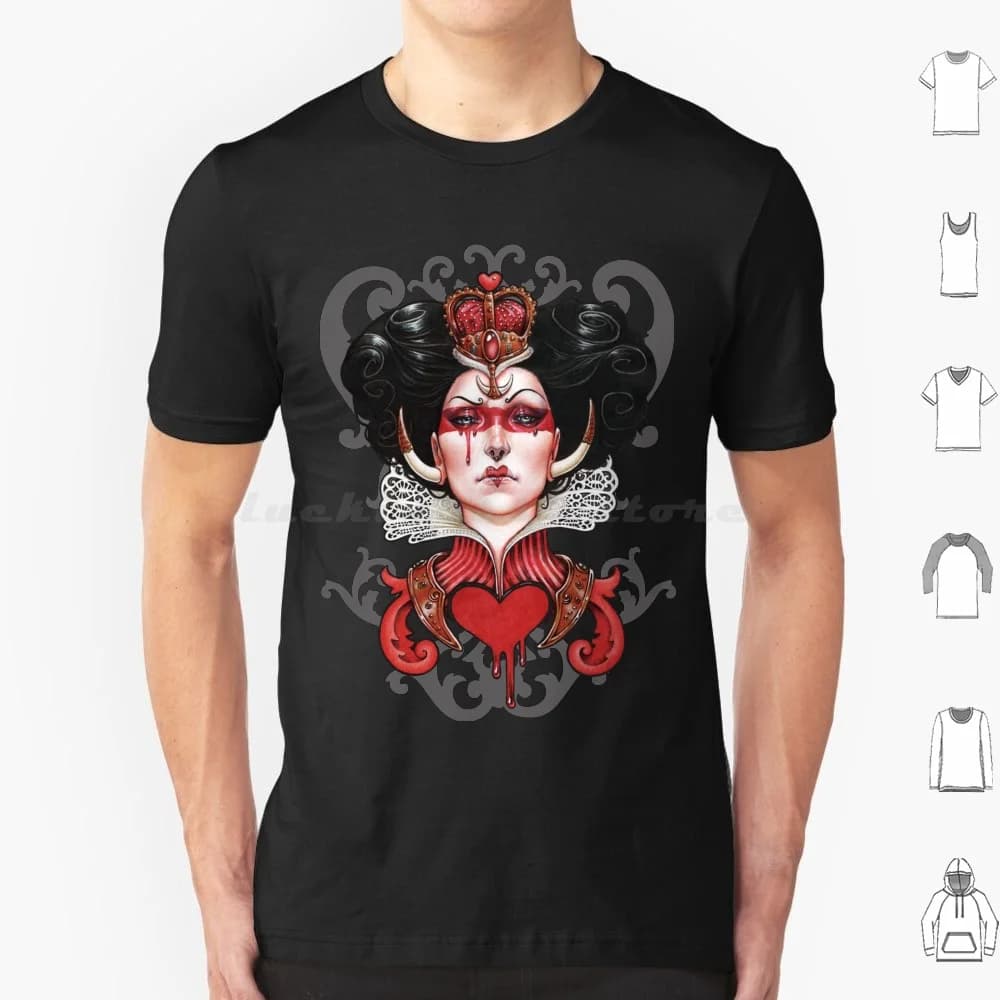 Maglietta Queen Of Hearts Big Size 100% cotone Queen Hearts Queen Of Hearts Dollmaker Alice Red Queen Red Heart Cultura pop Alice