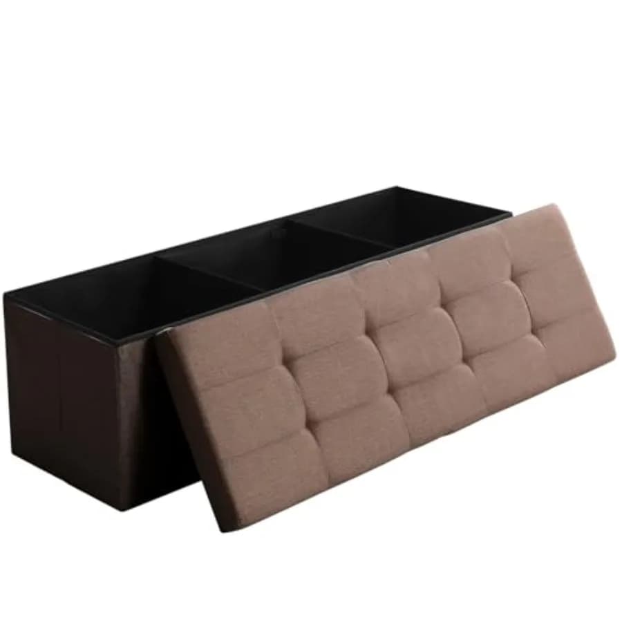 Panca contenitore pieghevole da 45,3 pollici con poggiapiedi, panca per scarpe, contenitore per il fondo del letto con coperchio ribaltabile, 166 litri di spazio contenitivo, in lino