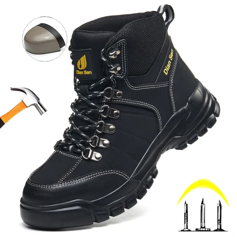 Mens Work Shoes Steel Toe Boots Anti-Puncture Anti-smash Safety Shoes Waterproof Hiking Boots Indestructible Protective Shoes