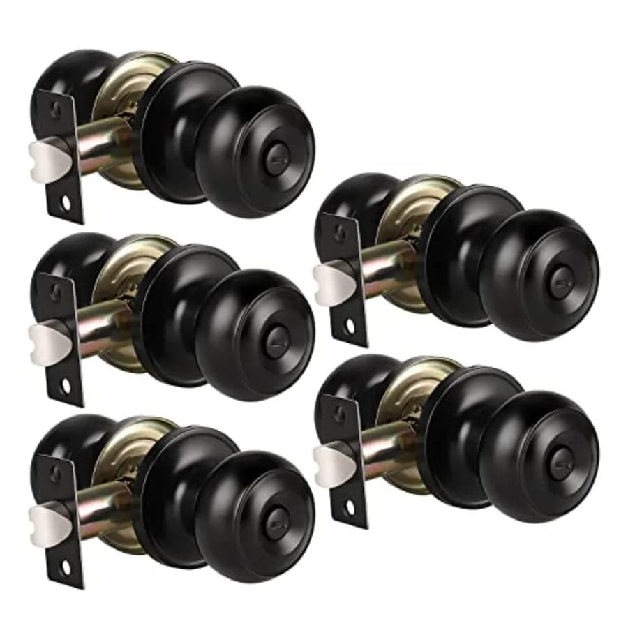 Maniglia per Porta con Funzione Privacy per Bagno o Camera da Letto, Maniglie Rotonde per Porte Interne, Maniglia Nera per Porta Interna, Maniglia Senza Chiave