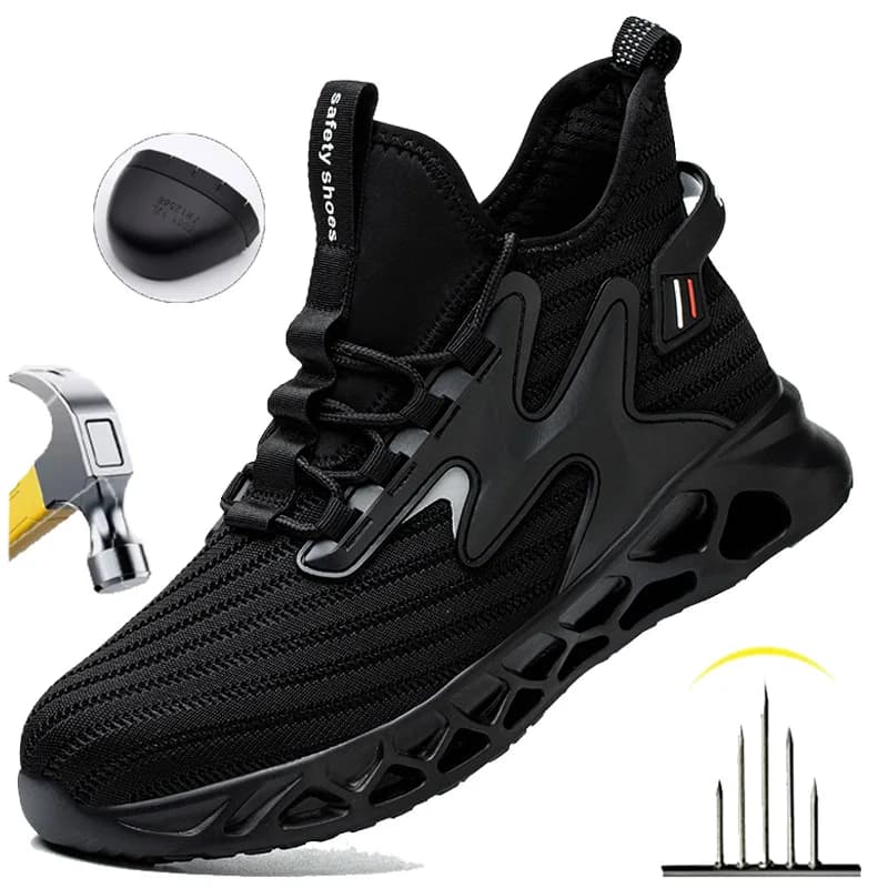 Men's Anti-Puncture Safety Boots Steel Toe Lightweight Breathable Indestructible Shoes Soft Upper All-Season Casual Hiking Shoes