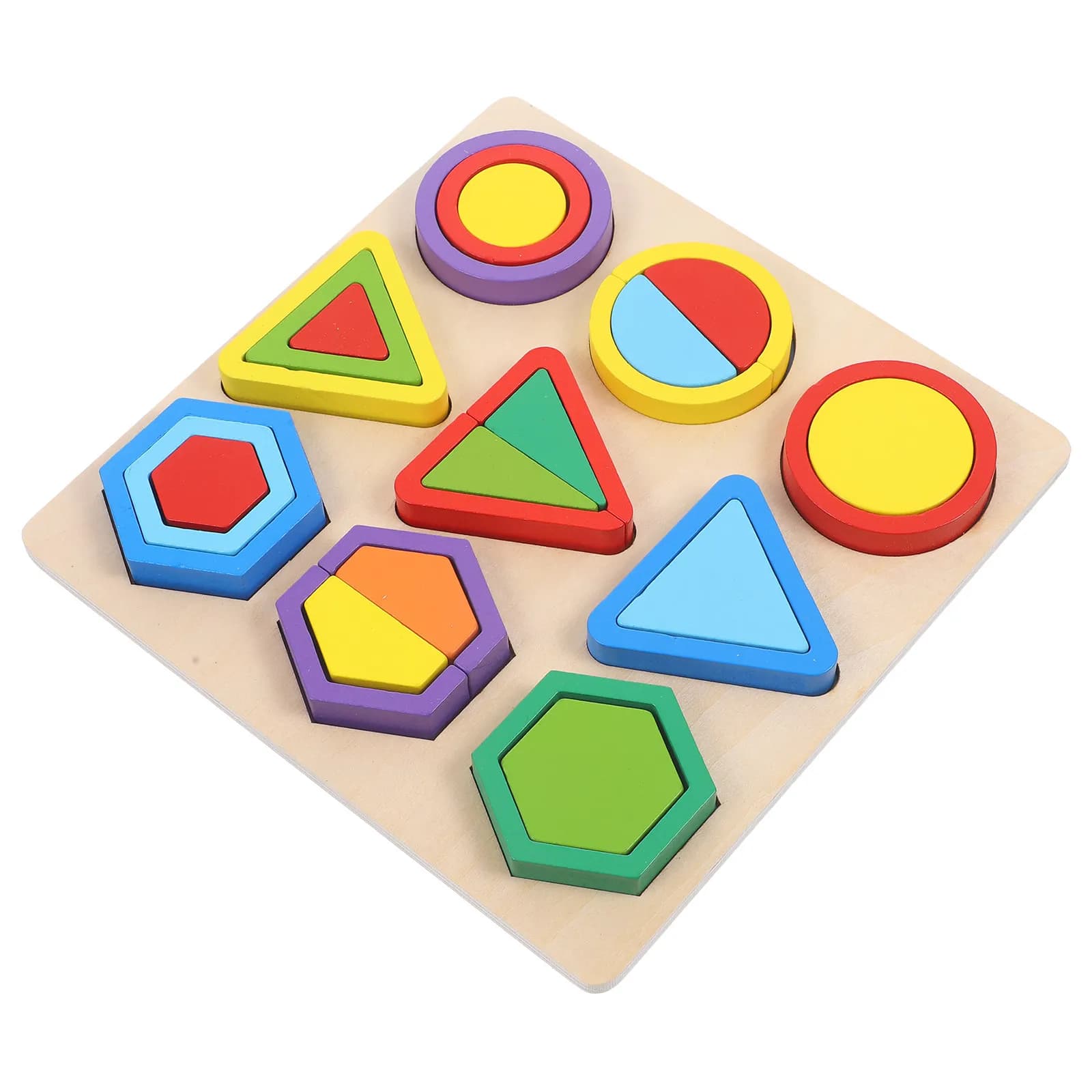 Set di Puzzle in Legno Educativi con Forme Geometriche, Blocchi Colorati e Creativi per l'Apprendimento Cognitivo