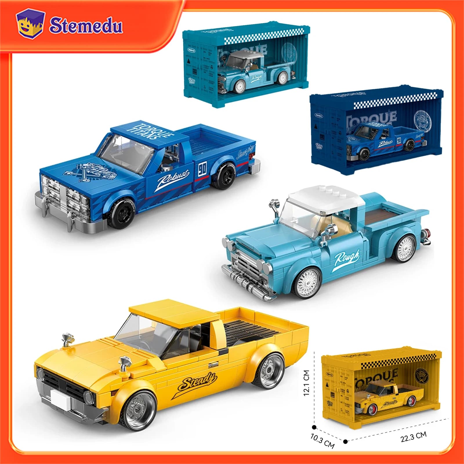 MOC City Car Retro PB Technical Pickup Truck Sports Car Building Blocks Racing Vehicle Model Container Box Bricks Toys Kids Gift