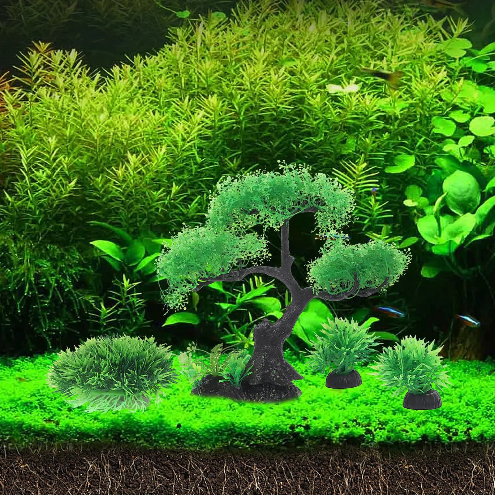 Set di Piante Artificiali Realistiche Compatte e Leggere per Decorazione Acquario, Paesaggio Subacqueo Sicuro e Non Tossico
