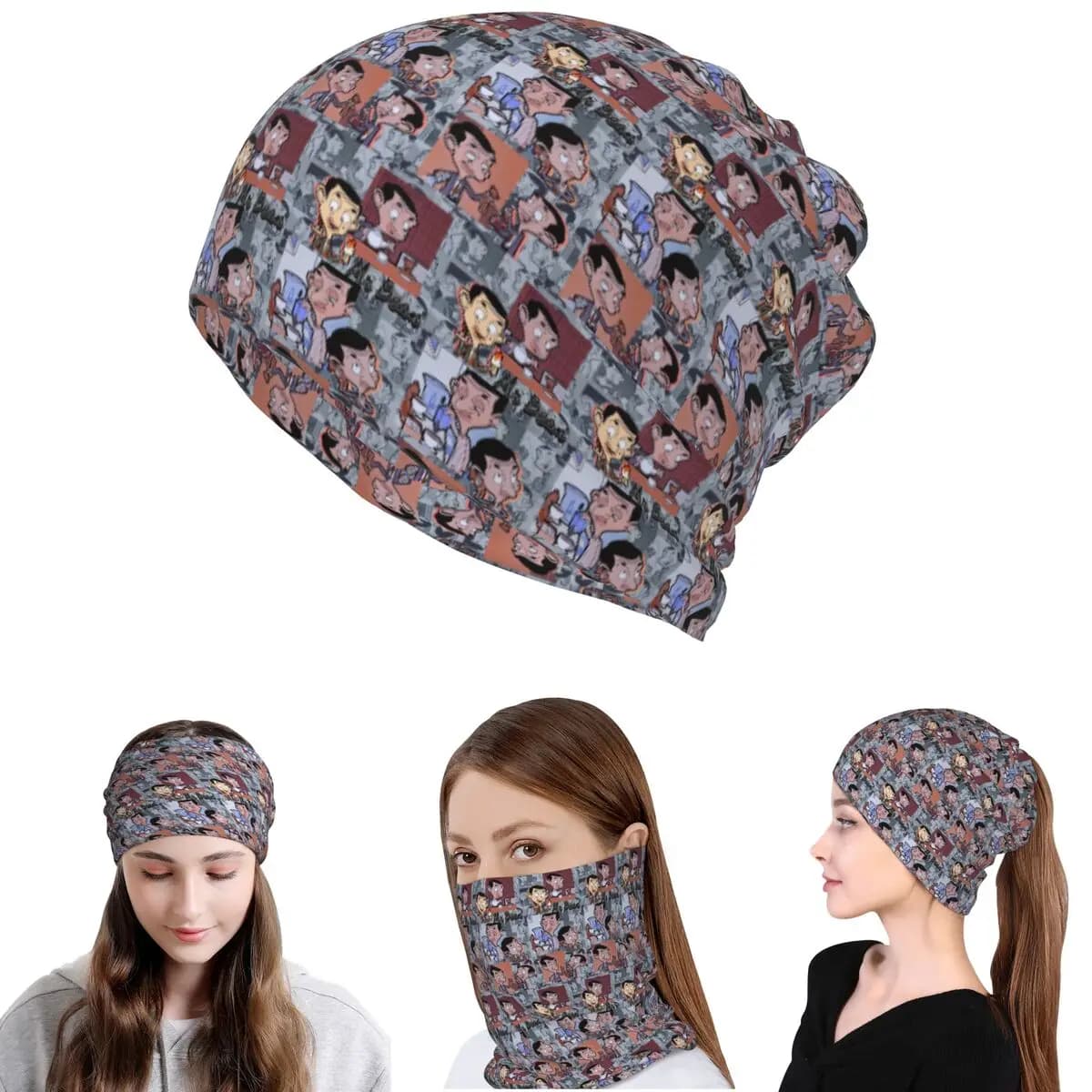 Bandana con personaggio di Mr. Bean, copricollo, sciarpa, maschera multiuso, berretto, cappello unisex per adulti, antivento
