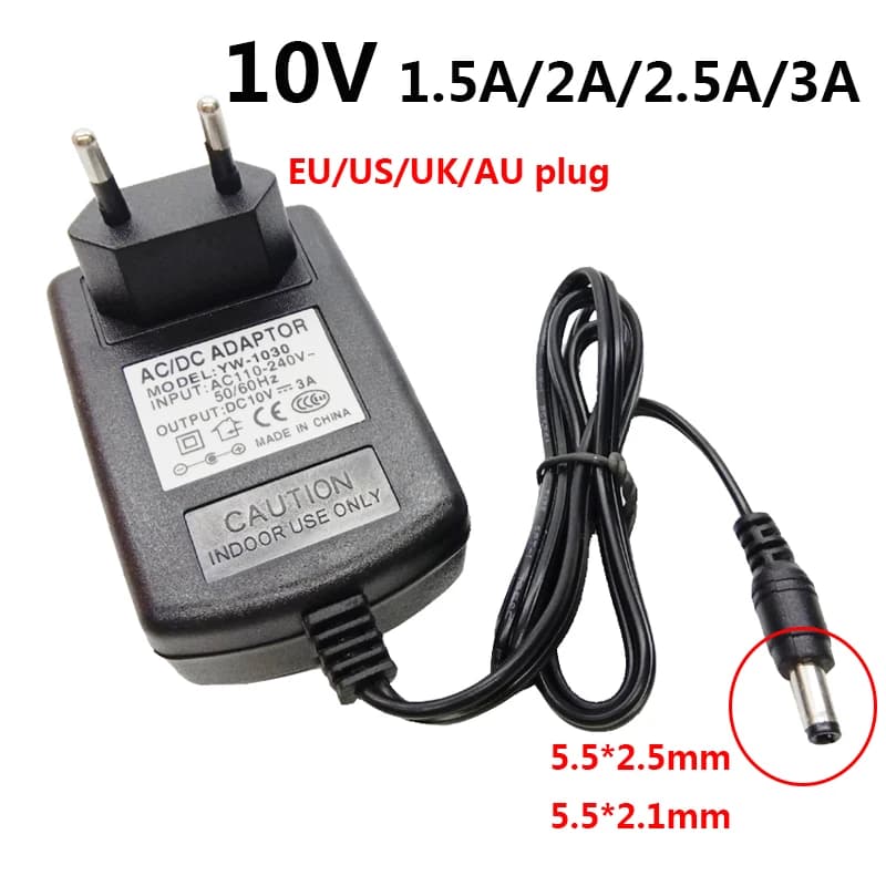 10v 3a Alimentatore ac dc 10v 1.5a Adattatore 10v 2.5A 2A Trasformatore di commutazione universale UK AU EU US Spina 5.5*2.5mm Adattatore