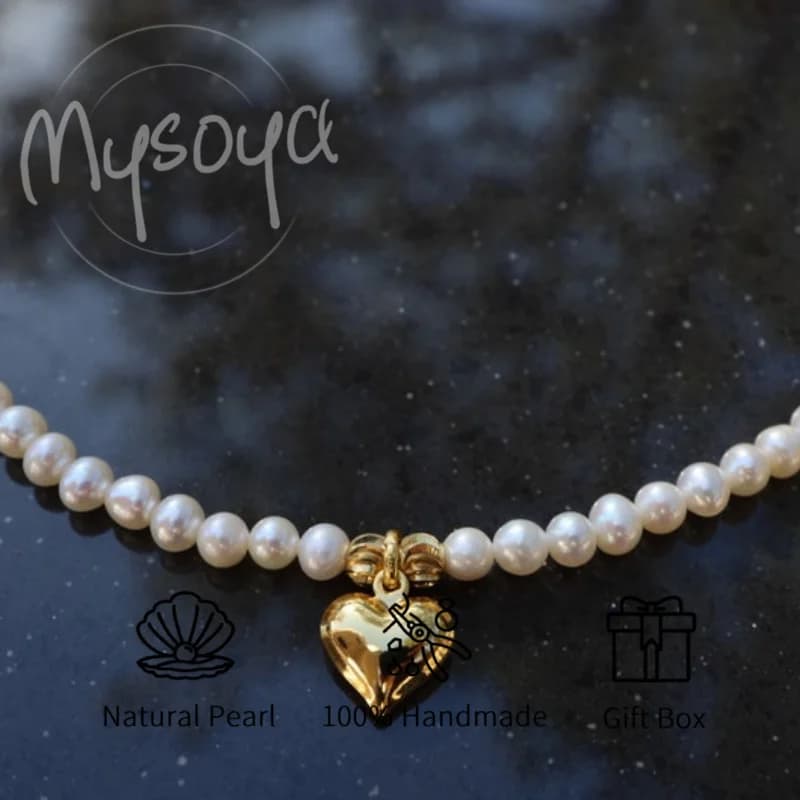 Collana di perle d'acqua dolce bianche MYSOYA, perle da 5-6 mm, con confezione regalo, regalo di compleanno, gioielli da matrimonio, regalo di charme per lui/lei