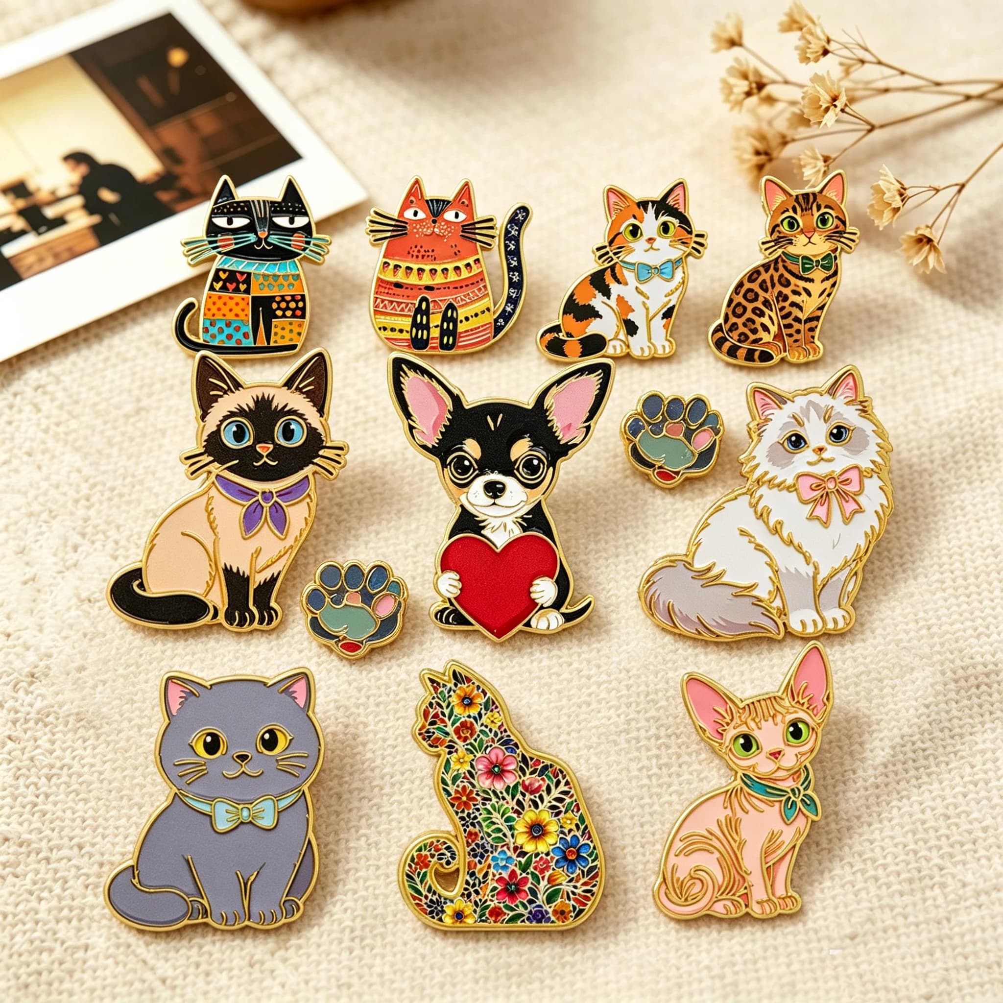 Cute Cat Dog Enamel Pin Flower Animals Brooches for Backpacks Hats Jackets Funny Lapel Badges Constume Jewelry Gifts for Friends