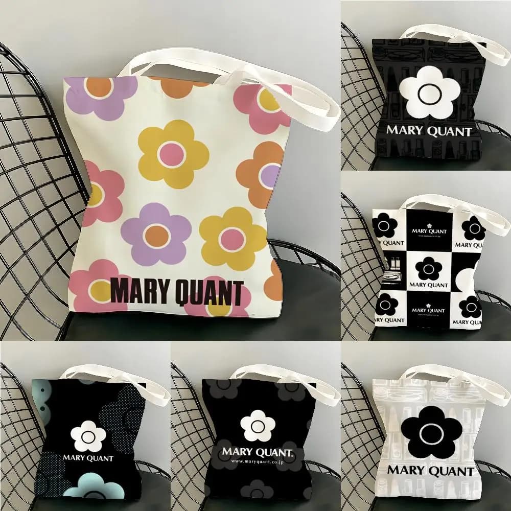 Fashion M-Mary Quant Storage Bags Canvas Double-Sided Print Beach Bag Durable Lightweight Shoulder Travel Bag Gift Eco